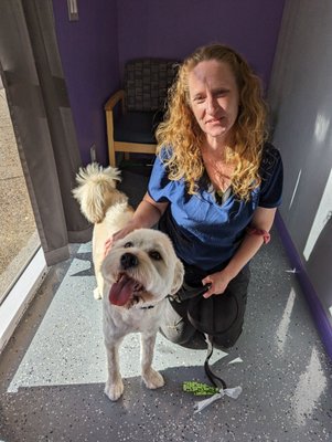 Leah with Turbo. Been a customer since 2021... She's groomed many fosters for us!