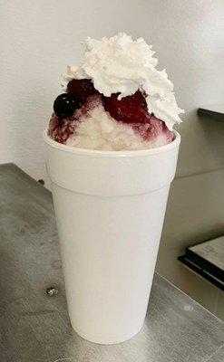 Chantilly Snowball....wedding cake with mix berry compote and whipped cream!