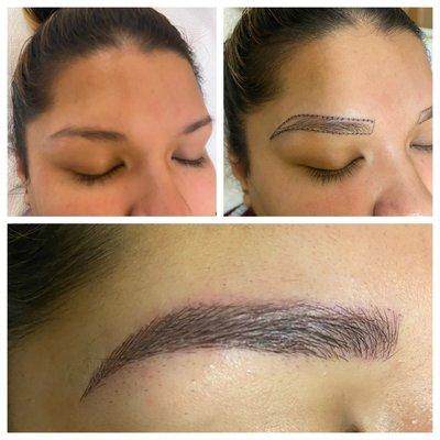 Eyebrow microblading before and after