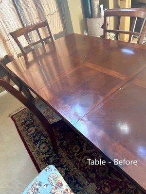 Table Before - You can see the iron burn!