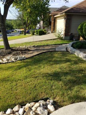 Prep under front oak tree and walkway.