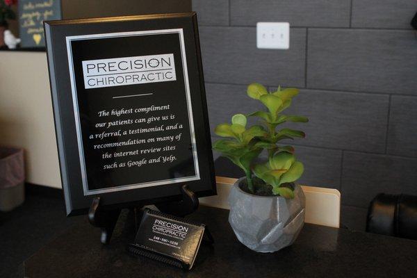 Precision Chiropractic has gained a reputation for being a friendly, innovative location with established results!