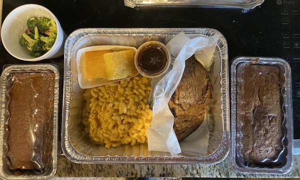 Brisket with pumpkin bread and zucchini bread