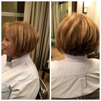 color, highlights, cut and style using kenra color