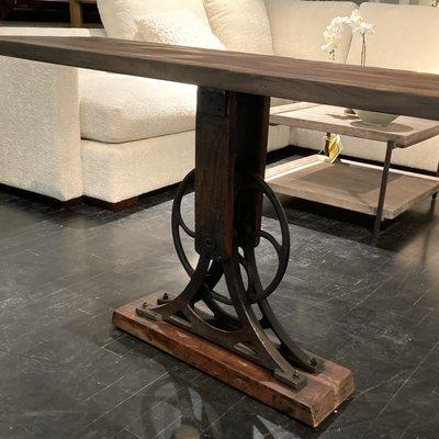 Rustic Industrial Gear Console Table. Renditions Furniture Boise, Idaho