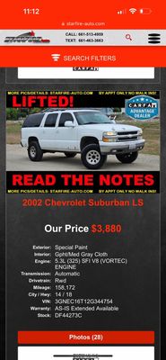 Listing for the 2002 suburban I bought for $3800