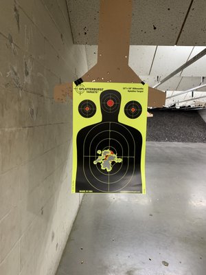 Good grouping.  Using Sig Sauer P220 with .45ACP 230 gr