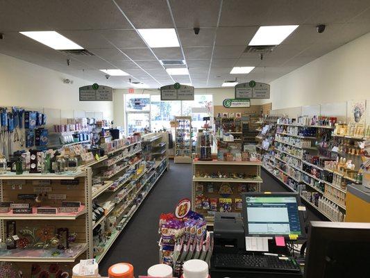 Over the counter medications, greeting cards and gifts.