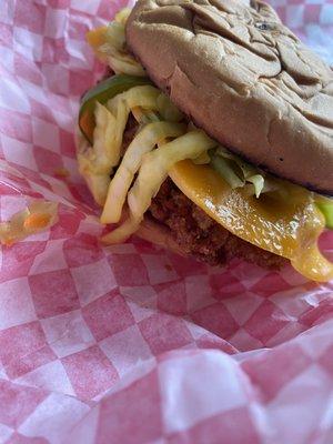 Fried Pork Chop Sandwich ready to be devoured