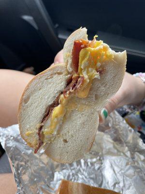 Bacon egg and cheese on plain bagel.