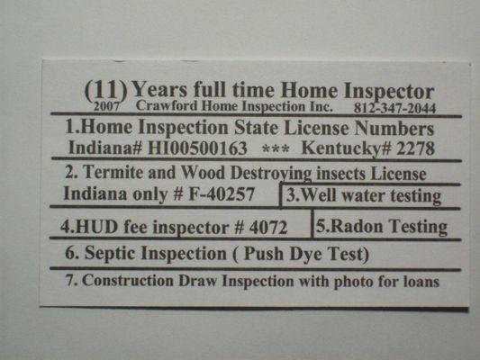 Types of inspection performed