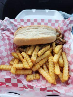 Chicken Philly cheese steak with fries