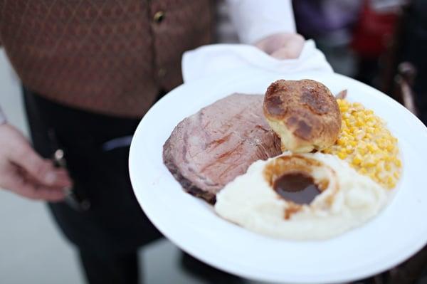 Roasted Prime Ribs of Beef with Mashed Potatoes and Creamed Corn