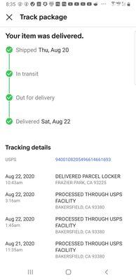 This is the tracking saying saying the package is in my parcel locker and I've yet to get any key if required.