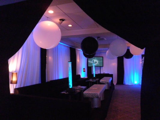 Ceiling treatments, pipe and drape, black and white event production