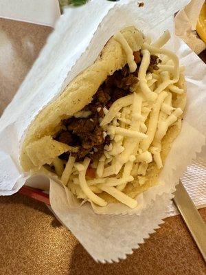 Arepa w/ ground beef and cheese