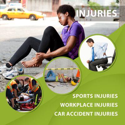 We treat different injuries such as sports, workplace and car accident injuries.