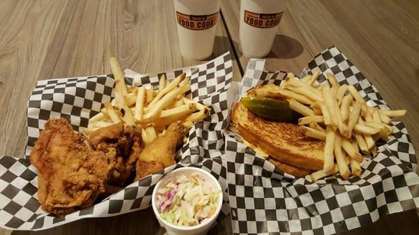 Southern fried chicken ($12.99) and San Francisco burger ($12.99)