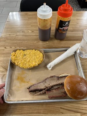 Brisket Sandwich with cheese corn