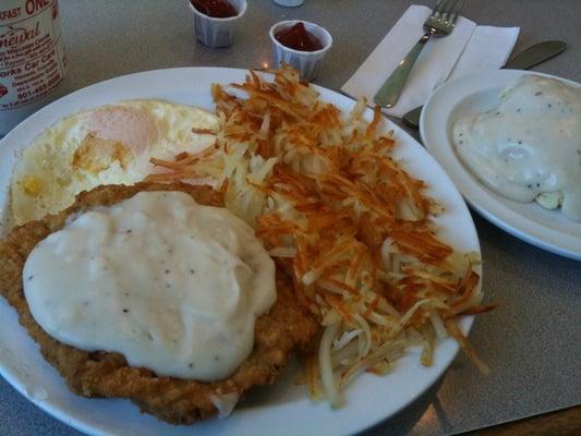 Chicken fried steak and biscuit