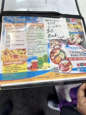 Front of menu