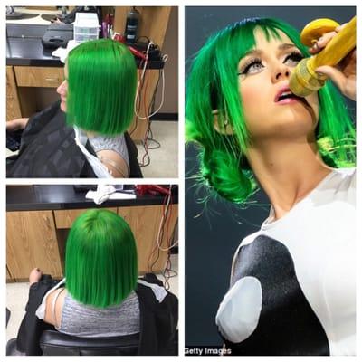 Katy Perry green. Cut and style.