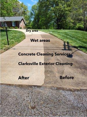 Concrete cleaning services before, during and after photo in Clarksville, TN. Results you can see. Call us today!