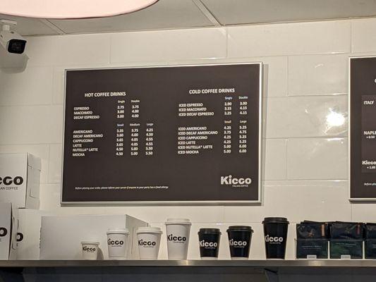 Coffee menu