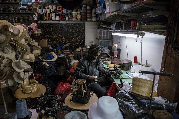 Hand sewn straw hats.