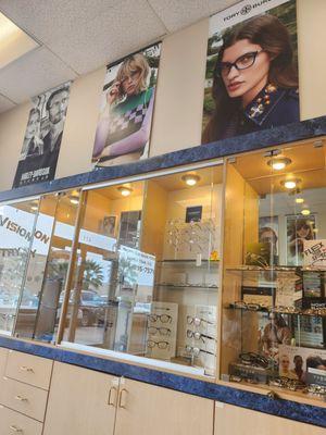 Beautiful high-end fashionable glasses, such as Oakley, Versace, and more.  There is such a great fashionable selection of glasses.