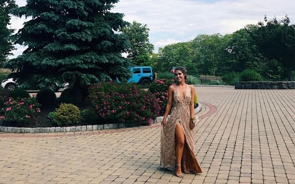 Custom tailored sequin prom dress by Maria