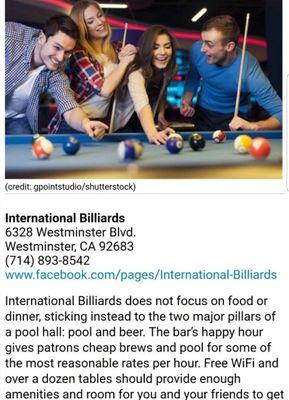 They were featured for being the best poolhall in OC!