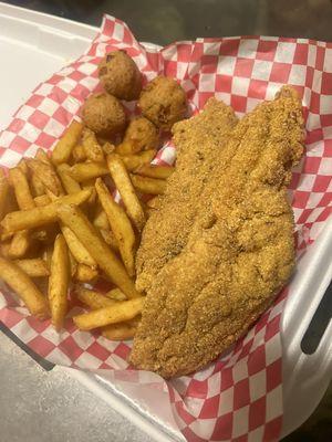 Fried Catfish, Fries and Hush Puppies