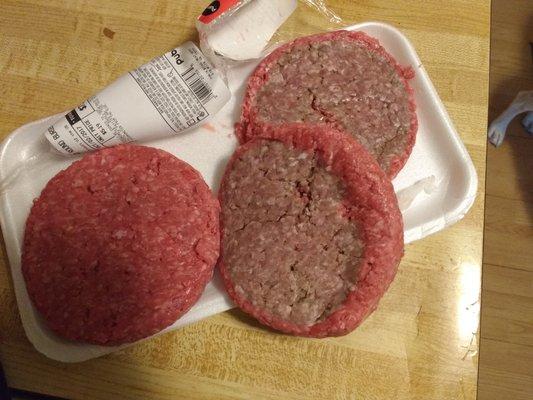 Fresh hamburger on the top.  Old, brown meat on the bottom.