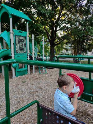 Play car with back seat & spinning steering wheel. A #junglegym with small #slide. #chevychasemd #lelandneighborhoodpark  #park