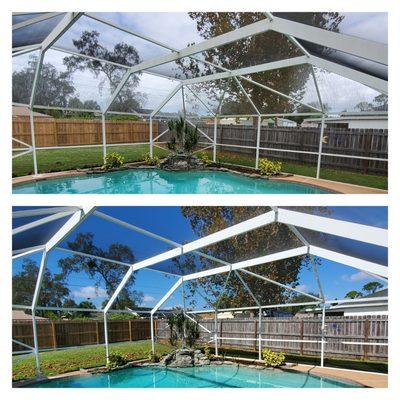 Screen Enclosure cleaning. High pressure cleaning/ power washing in Brevard County. Satellite Beach Florida