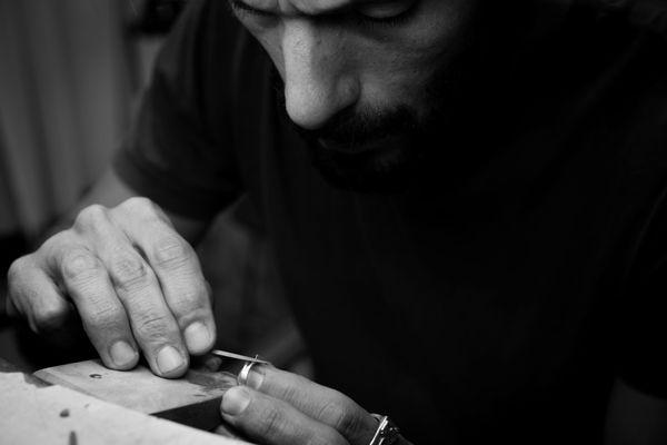 Eitan uses only traditional tools and techniques in the production of his jewelry. 
 Photo by: Colin Kubarych