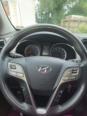 Sanitized Santa Fe steering wheel!