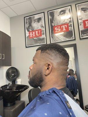 Mens haircut along with beard lineup/trim