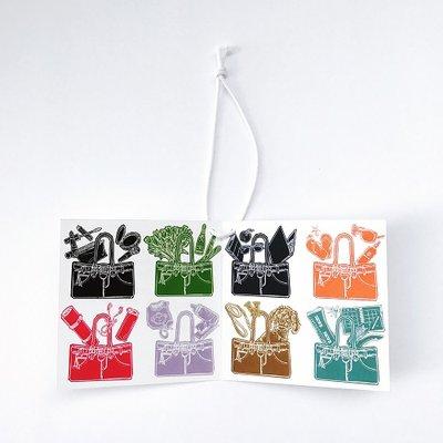 Great Bag Co: This is a HANG TAG (inside view) printed on white paper with 7 colors finished with a center fold and white string.