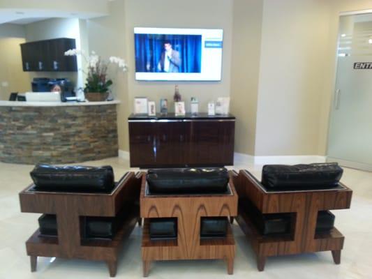 Distinctive decor and seating in the waiting room.