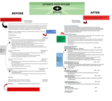 Before and After resume. See how Rising Star Resumes optimized this outdated resume to make it easily searchable and ATS sensitive!