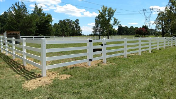 5' 4 rail PVC fence installed for the donkey's.  #HolmanFence