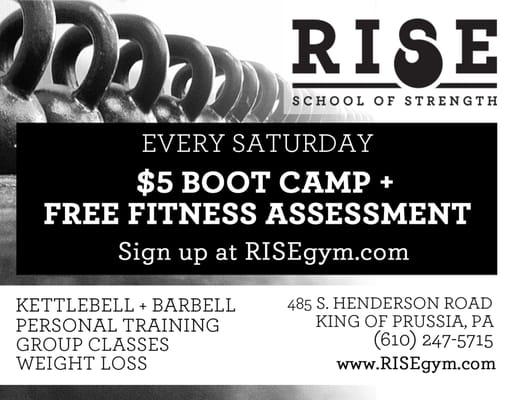 All winter long we're offering a $5 boot camp every Saturday! Check out RISEgym.com to sign up!