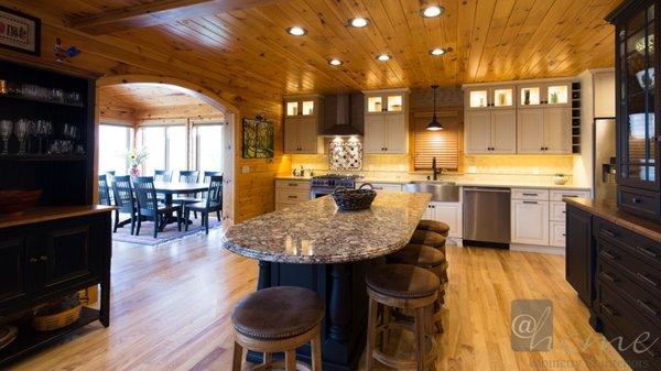 Rustic Elegance On Glen Lake: New island configuration allowed for seating with elbow room