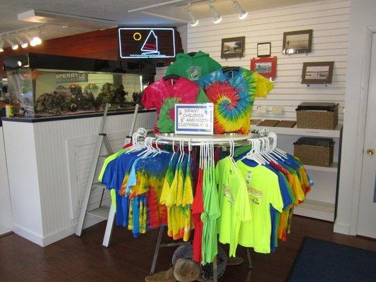 Photos of the Ship's Store at Wawasee Boat Company with Lake Wawasee Apparel and more.