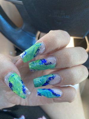 Green and blue foil waterfall nails!