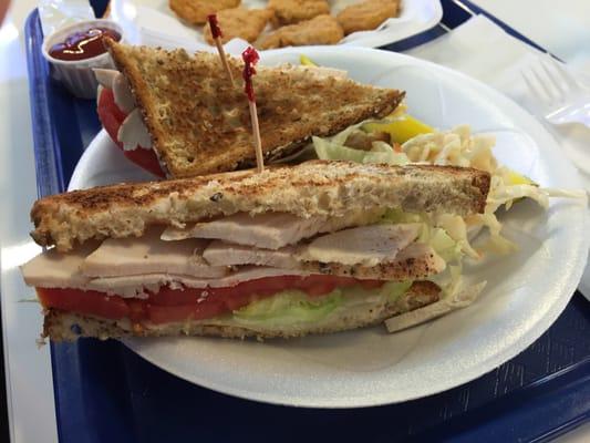 Chicken Sandwich on Multigrain Bread with Slaw and Pickle