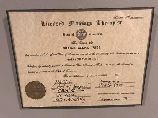 Tennessee Licensed Massage Therapist