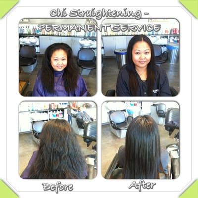 Chi straightening for a slick permanent style with high shine and softness!